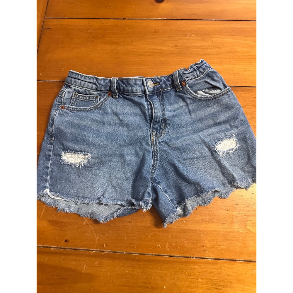 Cat & Jack Girls Distressed Denim Shorts Medium Wash Blue Size XL 14 Stretch